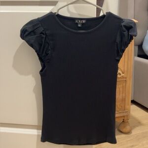 J. Crew Women's Elegant Black Ruffle Sleeve Blouse